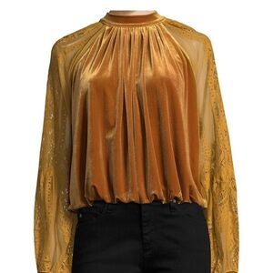 Free People gold velvet and lace top XS